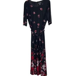 NEW Women’s Dress Black Label by Evan-Picone Size 14 Black Red Floral Midi NWT